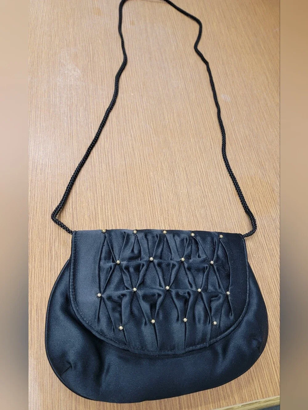Black Crossbody Evening Bag with Gold Studs